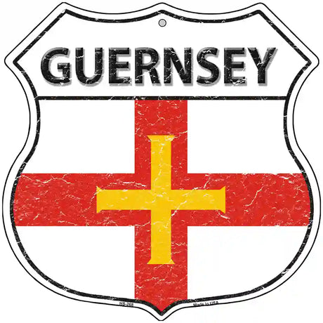 Guernsey Flag Highway Shield Metal Sign 12" (HS)