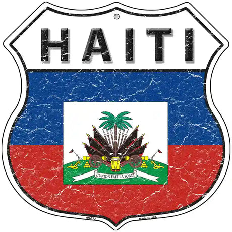 Haiti Flag Highway Shield Metal Sign 12" (HS)