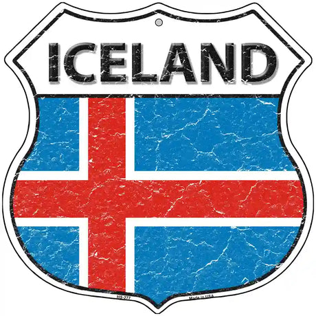 Iceland Flag Highway Shield Metal Sign 12" (HS)