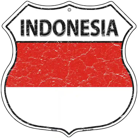 Indonesia Flag Highway Shield Metal Sign 12" (HS)