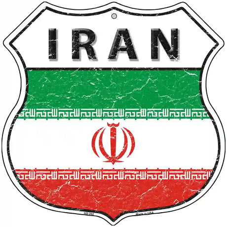 Iran Flag Highway Shield Metal Sign 12" (HS)