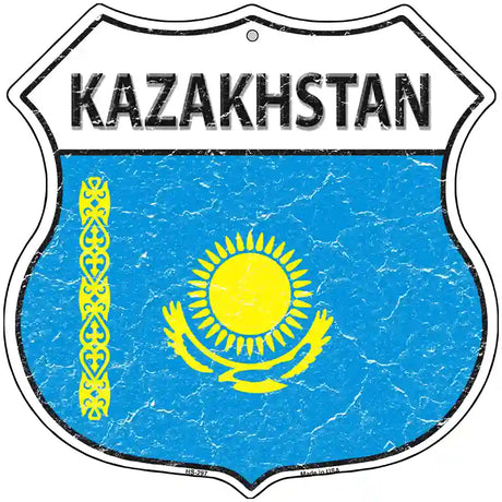 Kazakhstan Flag Highway Shield Metal Sign 12" (HS)