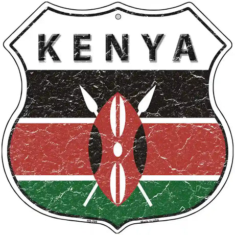 Kenya Flag Highway Shield Metal Sign 12" (HS)