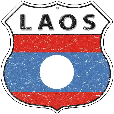 Laos Flag Highway Shield Metal Sign 12" (HS)