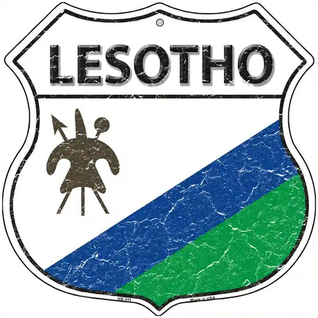 Lesotho Flag Highway Shield Metal Sign 12" (HS)