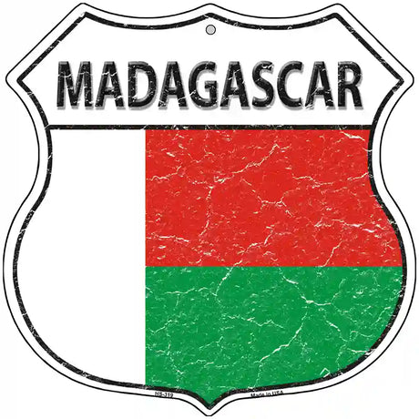 Madagascar Flag Highway Shield Metal Sign 12" (HS)