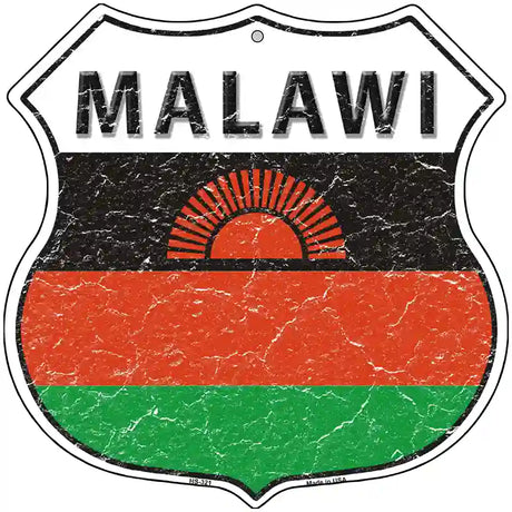 Malawi Flag Highway Shield Metal Sign 12" (HS)