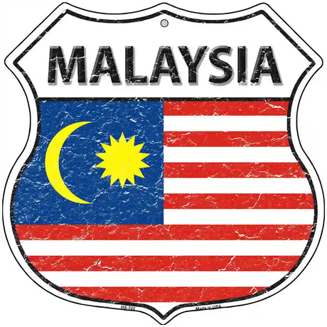 Malaysia Flag Highway Shield Metal Sign 12" (HS)