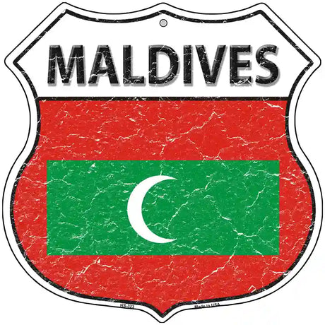 Maldives Flag Highway Shield Metal Sign 12" (HS)