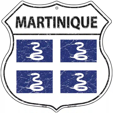 Martinique Flag Highway Shield Metal Sign 12" (HS)