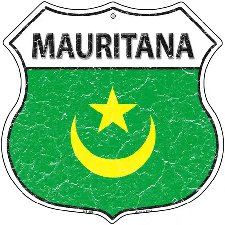 Mauritana Flag Highway Shield Metal Sign 12" (HS)