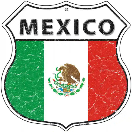 Mexico Flag Highway Shield Metal Sign 12" (HS)