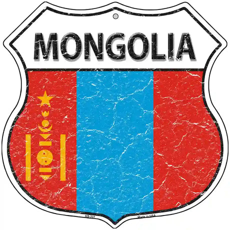 Mongolia Flag Highway Shield Metal Sign 12" (HS)