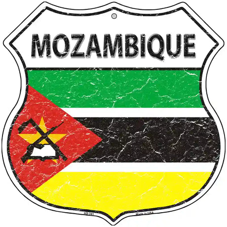 Mozambique Flag Highway Shield Metal Sign 12" (HS)