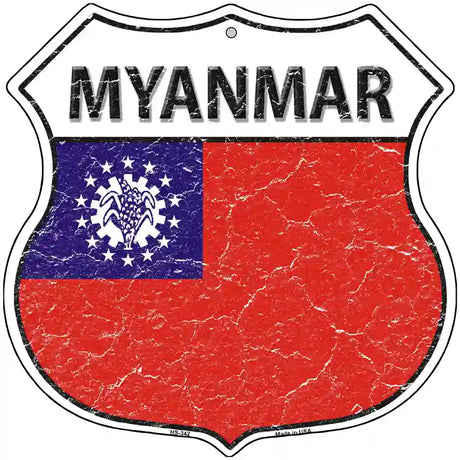 Myanmar Flag Highway Shield Metal Sign 12" (HS)