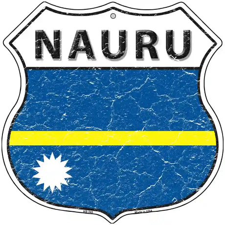 Nauru Flag Highway Shield Metal Sign 12" (HS)