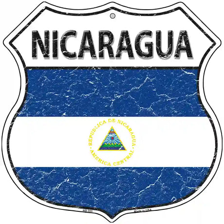 Nicaragua Flag Highway Shield Metal Sign 12" (HS)