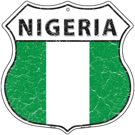 Nigeria Flag Highway Shield Metal Sign 12" (HS)