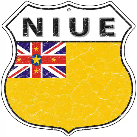 Niue Flag Highway Shield Metal Sign 12" (HS)