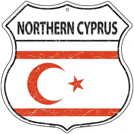 Northern Cyprus Flag Highway Shield Metal Sign 12" (HS)