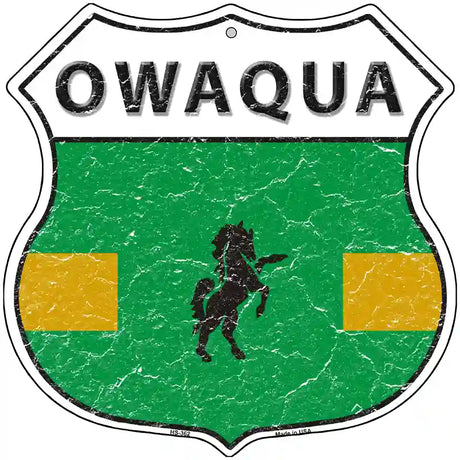 Owaqua Flag Highway Shield Metal Sign 12" (HS)