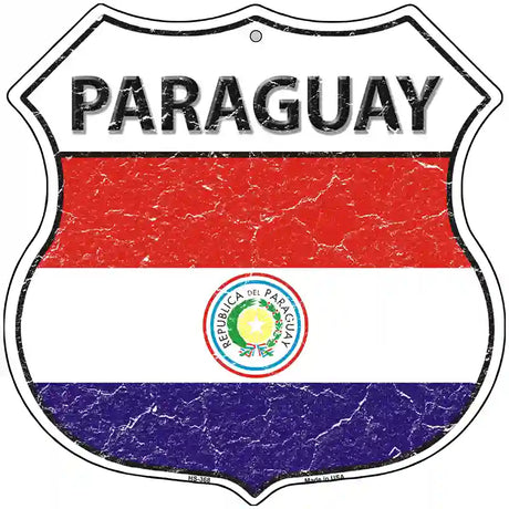 Paraguay Flag Highway Shield Metal Sign 12" (HS)