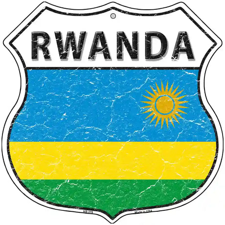 Rwanda Flag Highway Shield Metal Sign 12" (HS)