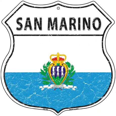 San Marino Flag Highway Shield Metal Sign 12" (HS)