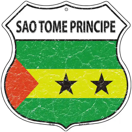 Sao Tome Principe Flag Highway Shield Metal Sign 12" (HS)