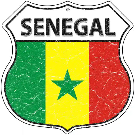 Senegal Flag Highway Shield Metal Sign 12" (HS)