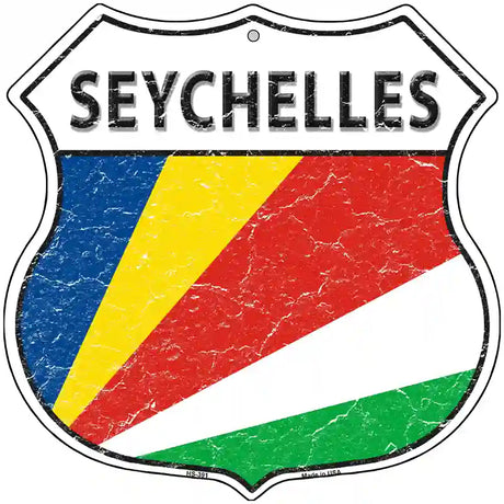 Seychelles Flag Highway Shield Metal Sign 12" (HS)