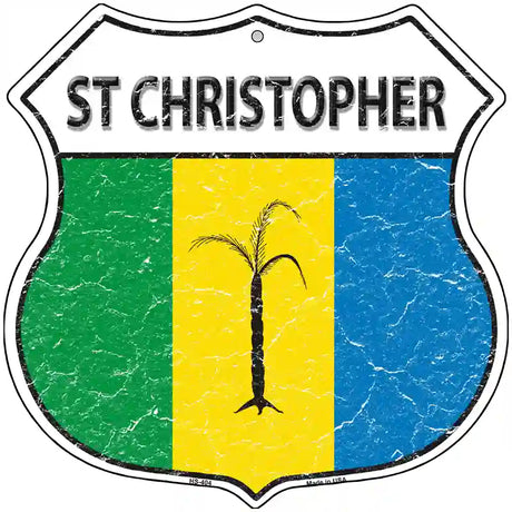 St Christopher Flag Highway Shield Metal Sign 12" (HS)