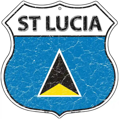 St Lucia Flag Highway Shield Metal Sign 12" (HS)