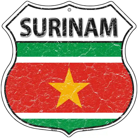 Surinam Flag Highway Shield Metal Sign 12" (HS)