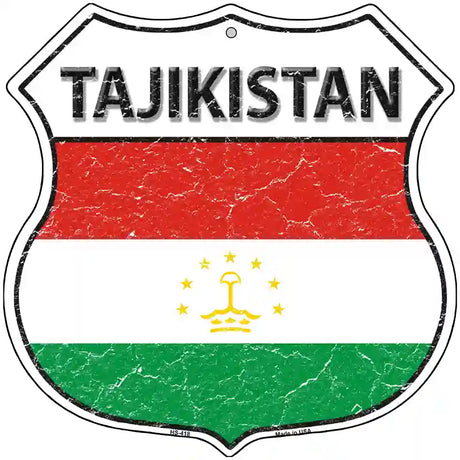 Tajikistan Flag Highway Shield Metal Sign 12" (HS)