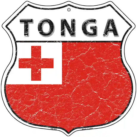 Tonga Flag Highway Shield Metal Sign 12" (HS)