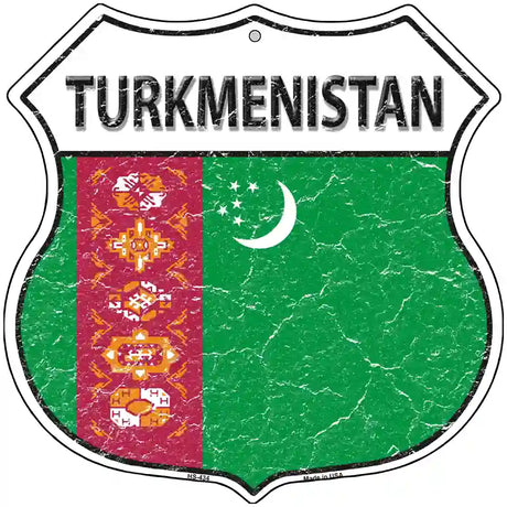 Turkmenistan Flag Highway Shield Metal Sign 12" (HS)