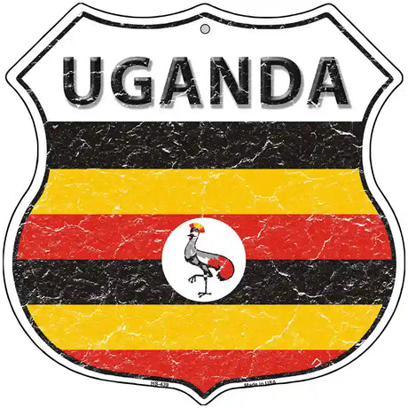 Uganda Flag Highway Shield Metal Sign 12" (HS)