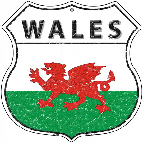 Wales Flag Highway Shield Metal Sign 12" (HS)