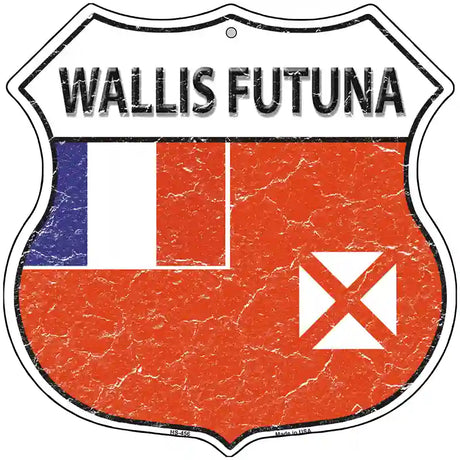 Wallis Futuna Flag Highway Shield Metal Sign 12" (HS)