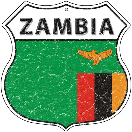 Zambia Flag Highway Shield Metal Sign 12" (HS)