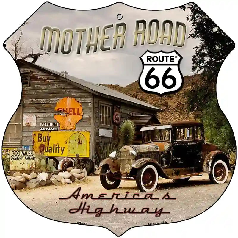 Route 66 Mother Road Highway Shield Metal Sign 12" (HS)