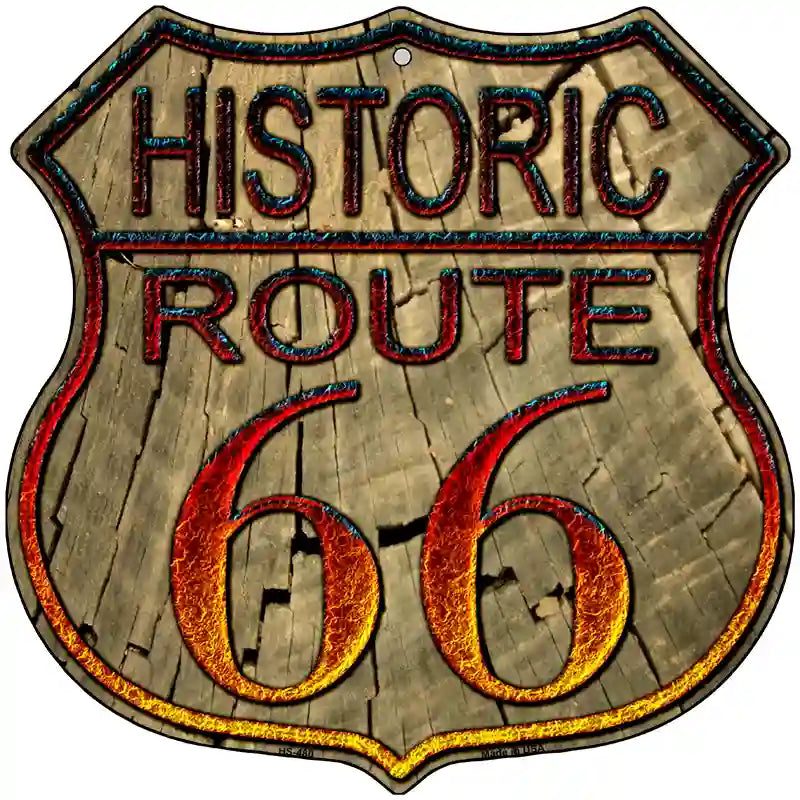 Historic Route 66 Wood Metal Novelty Highway Shield Sign 12" (HS)