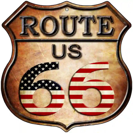 Route 66 American Flag Metal Novelty Highway Shield Sign 12" (HS)