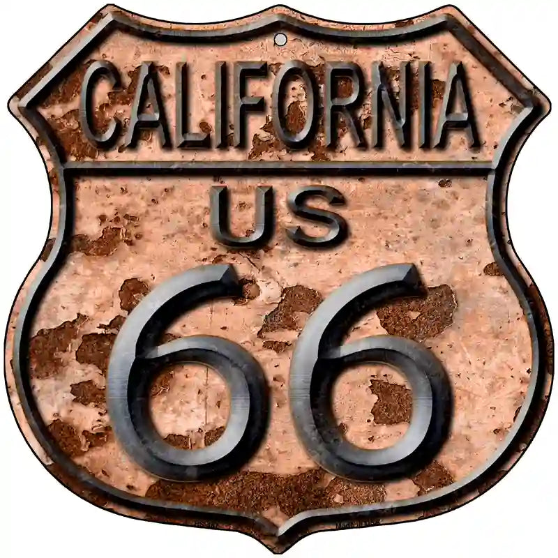 California Route 66 Rusty Metal Novelty Highway Shield Sign 12" (HS)