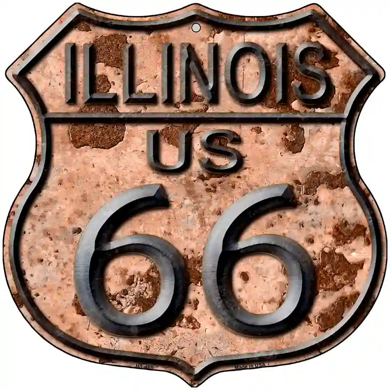 Illinois Route 66 Rusty Metal Novelty Highway Shield Sign 12" (HS)