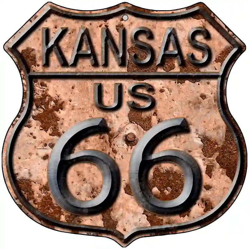 Kansas Route 66 Rusty Metal Novelty Highway Shield Sign 12" (HS)