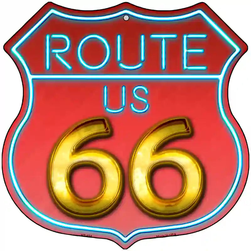 Route 66 Neon Metal Novelty Highway Shield Sign 12" (HS)