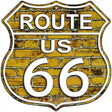 Route 66 Yellow Brick Wall Metal Novelty Highway Shield Sign 12" (HS)