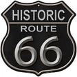 Historic Route 66 Black Leather Metal Novelty Highway Shield Sign 12" (HS)